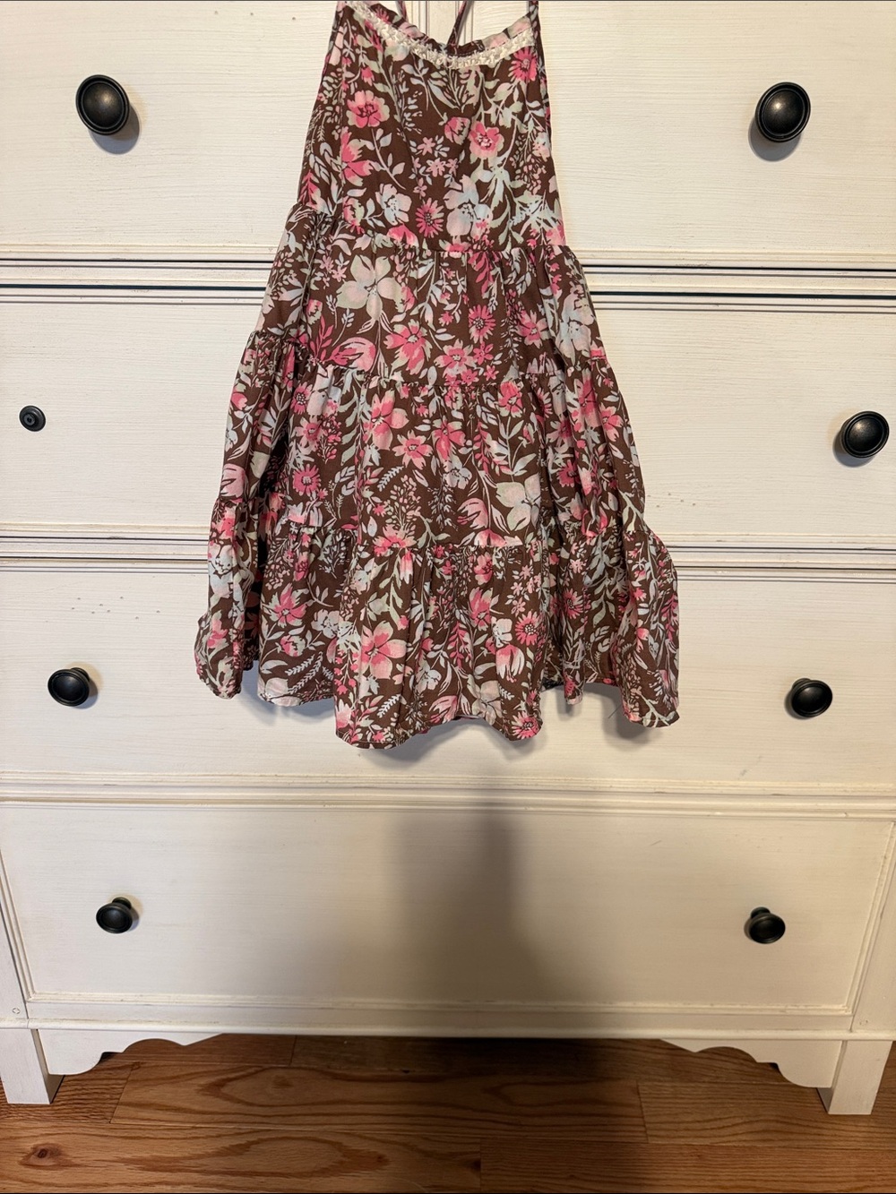 Rachel Zoe Brown Floral Tiered Skirt with Pink & Cream Blooms